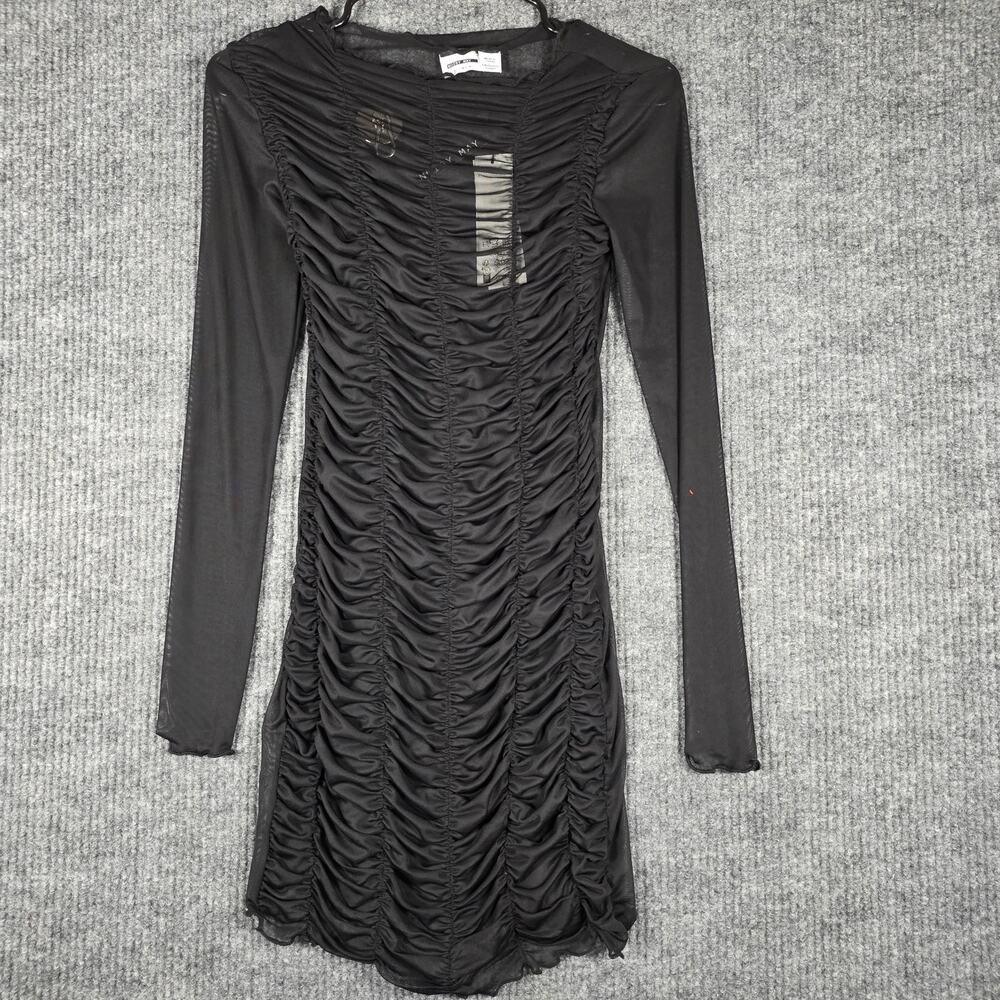 Noisy May XS Black Mesh Ruched Bodycon Mini Dress Sheer Long Sleeve NWT